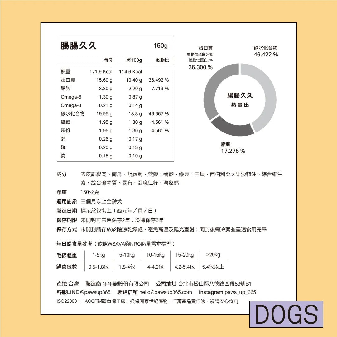 年年 狗狗主食鮮食包【腸腸久久】舒肥雞燕麥雜炊